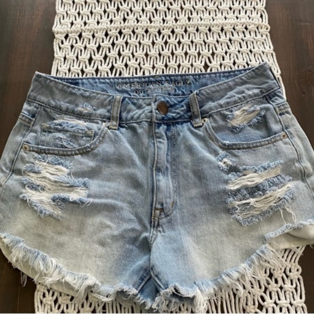 American Eagle high rise distressed festival jean shorts
